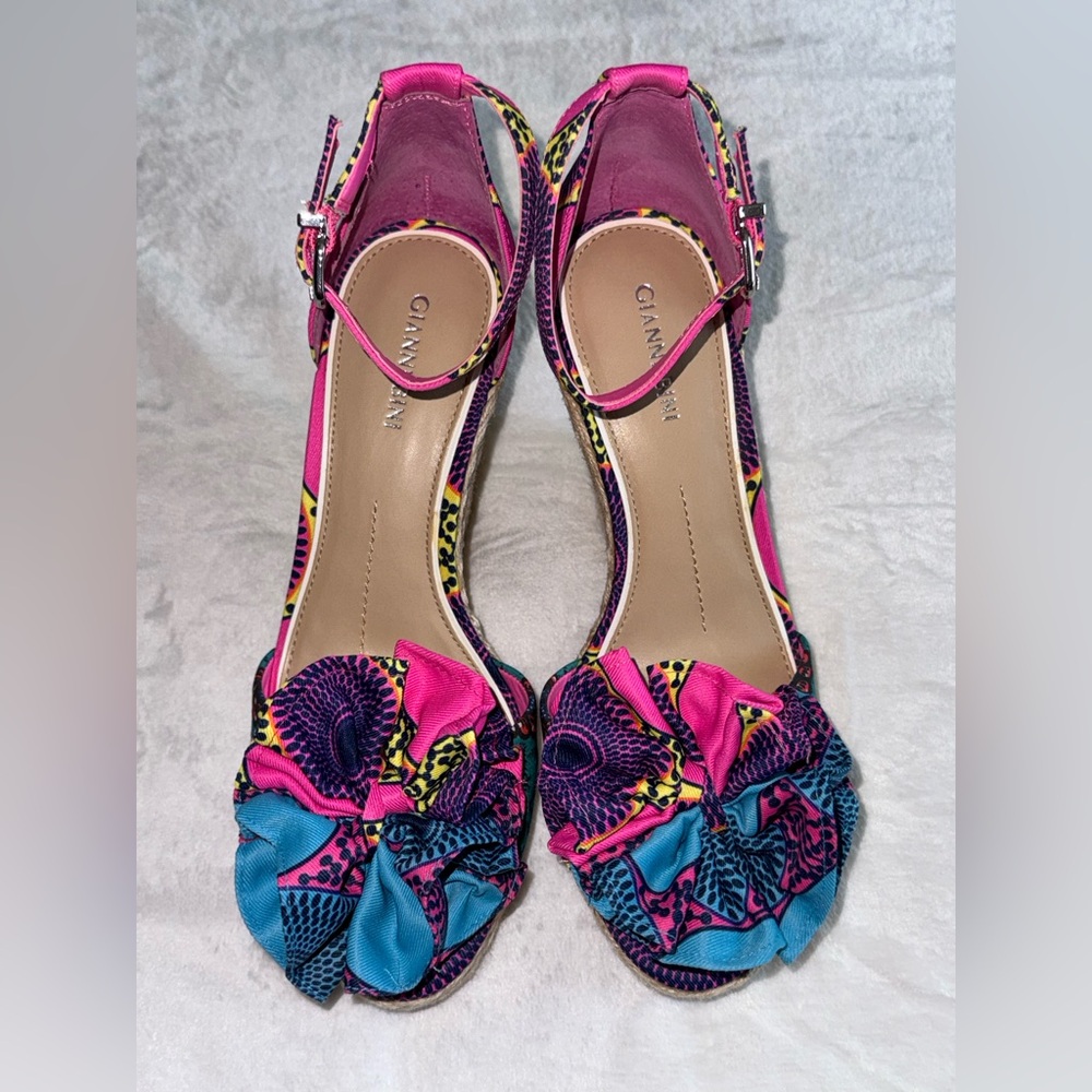Gianni Bini Pink and Blue Wedges with Decorative Bow